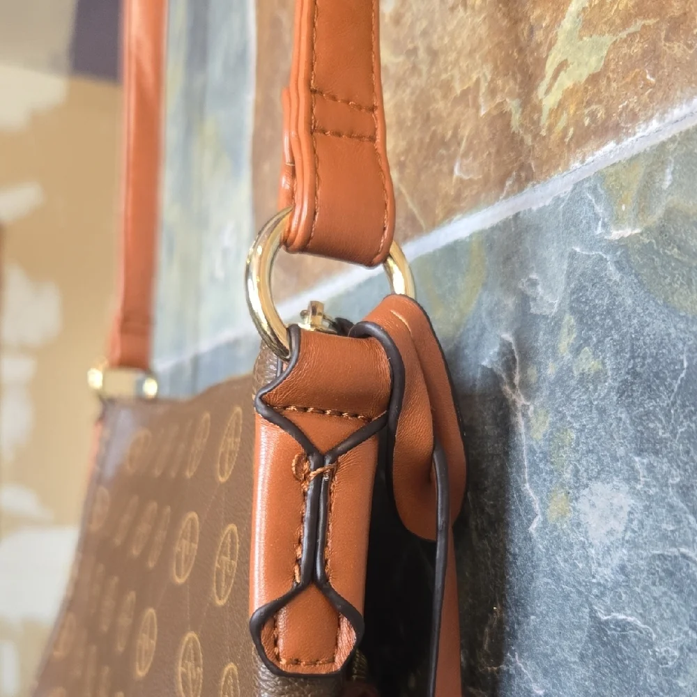 Adrienne Vittadini Brown Logo Messenger Bag